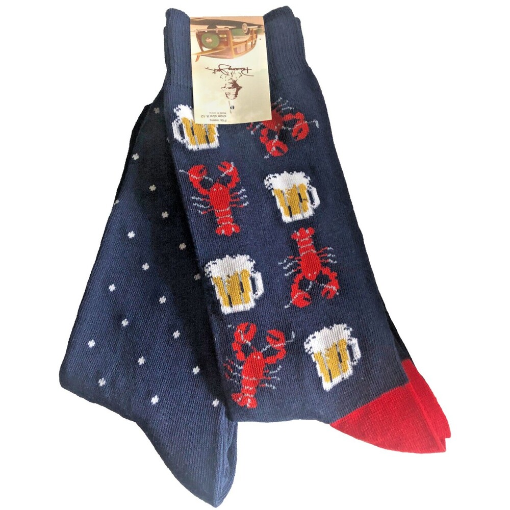 Panama Jack Lobsters Beer Mens Socks Blue Nautical Summer 2pk Shoe Size 8 -12